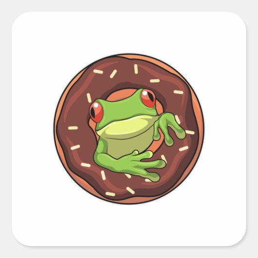 Kikker met Donut Vierkante Sticker (Voorkant)