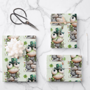 Kikker met groene hoed en klavertje vier leuk patr inpakpapier vel