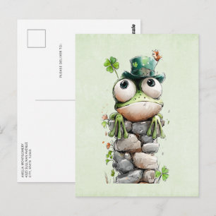Kikker met groene hoed en klavertje vier schattig briefkaart