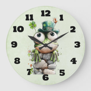 Kikker met groene hoed en klavertje vier schattig grote klok