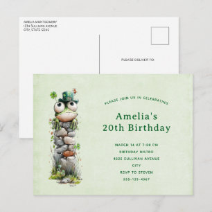 Kikker met groene hoed en klavertje vier schattige uitnodiging briefkaart
