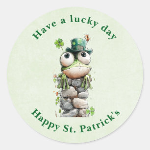 Kikker met groene hoed en klavertje vier St. Patri Ronde Sticker