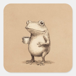 Kikker met koffie – Whimsiek dier uit vroeger tijd Vierkante Sticker