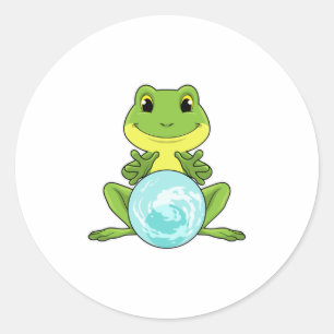 Kikker met kristalbal ronde sticker