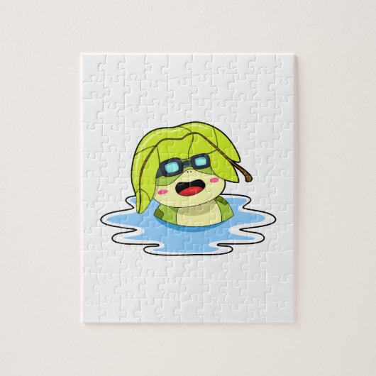 Kikker met leder tijdens zwemmen legpuzzel (Verticaal)