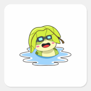 Kikker met leder tijdens zwemmen vierkante sticker