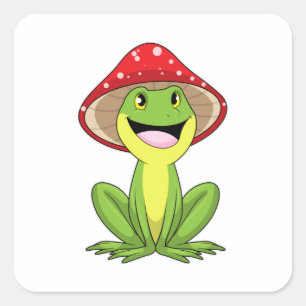 Kikker met paddenstoel vierkante sticker