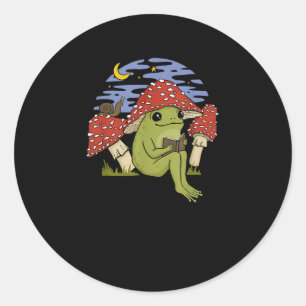 Kikker Met Paddenstoelen Hoed - Cottagecore Goblin Ronde Sticker