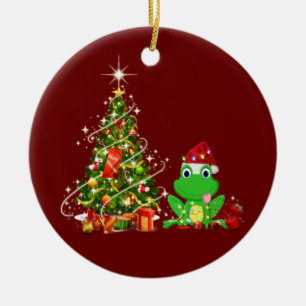 Kikker met Pet LIGHTS Kerstmis Keramisch Ornament
