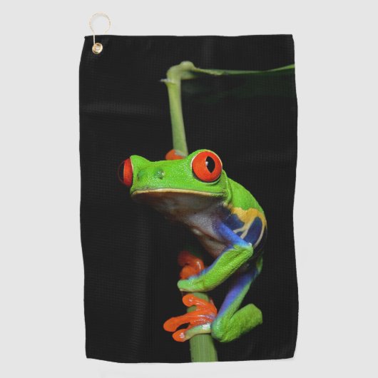 Kikker met rode, verven bomen golfhanddoek (Voorkant)