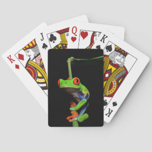 Kikker met rode, verven bomen pokerkaarten