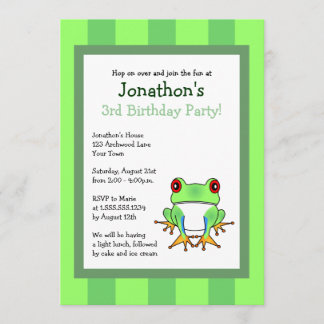 Kikker met staafboom en stripes Birthday nodigt 5x Kaart