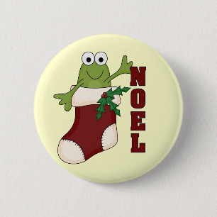 Kikker Noel Vakantie Tshirts en geschenken Ronde Button 5,7 Cm