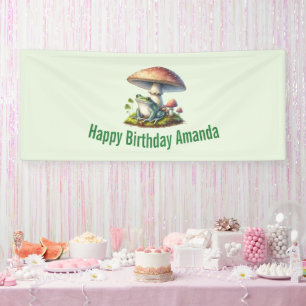 Kikker onder een paddestoel Cute Natuur Verjaardag Spandoek