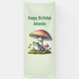 Kikker onder een paddestoel Cute Natuur Verjaardag Spandoek