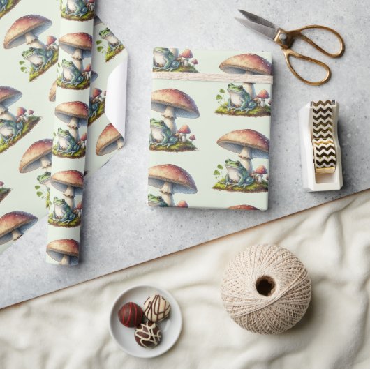 Kikker onder een paddestoel Cute natuurpatroon Cadeaupapier (Crafts)