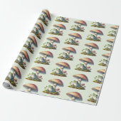 Kikker onder een paddestoel Cute natuurpatroon Cadeaupapier (Uitgerold)