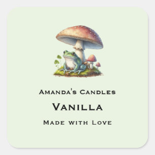 Kikker onder een paddestoel Mooie Natuur Kaars Bed Vierkante Sticker