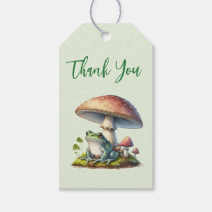 Kikker onder een paddestoel Schattige natuur Dank Cadeaulabel