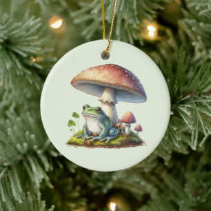 Kikker onder een paddestoel Schattige natuur Keramisch Ornament