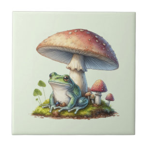 Kikker onder een paddestoel Schattige natuur Tegeltje