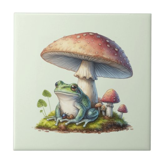 Kikker onder een paddestoel Schattige natuur Tegeltje (Voorkant)