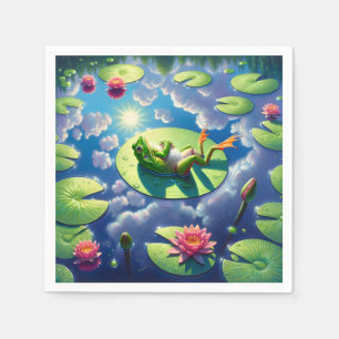 Kikker ontspannen op een Lily Pad Servet