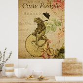 Kikker op Bicycle  Poster Frans Briefkaart (Keuken)