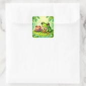 Kikker op blad met vierkante sticker (Tas)