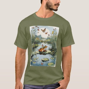 Kikker op een lelie pad met vlinders t-shirt