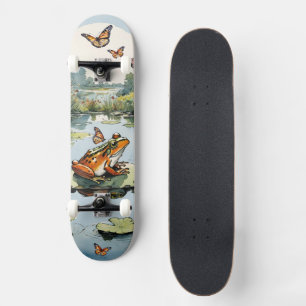 Kikker op een waterlelieblad met vlinders skateboard