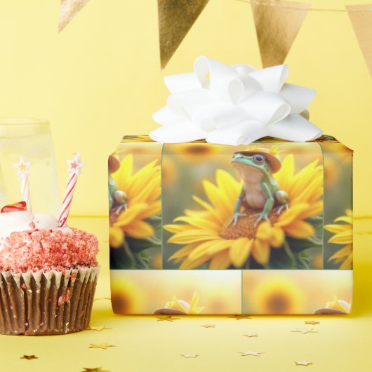 Kikker op een zonnebloem cadeaupapier (Verjaardagsfeest)