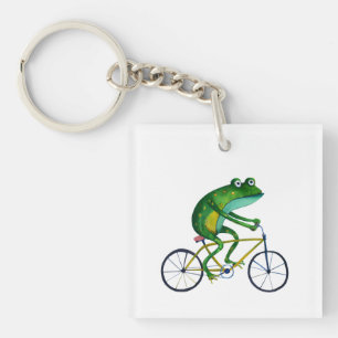 Kikker op fiets sleutelhanger