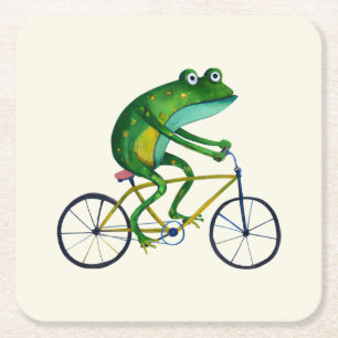 Kikker op fiets vierkante kartonnen onderzetter