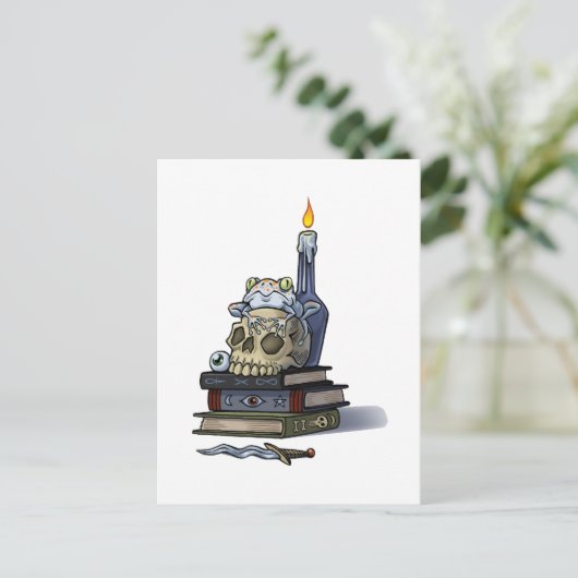 Kikker op schedel met kaars briefkaart (Staand voorkant)