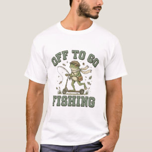 Kikker op Scooter Gaat Vissen Vintage Grappig T-shirt