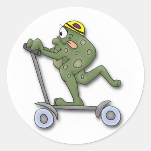 Kikker op Scooter Ronde Sticker (Voorkant)