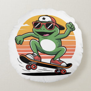 Kikker op skateboard rond kussen