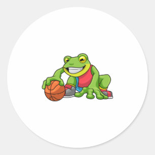Kikker op sport met Basketball Ronde Sticker