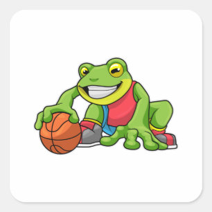 Kikker op sport met Basketball Vierkante Sticker