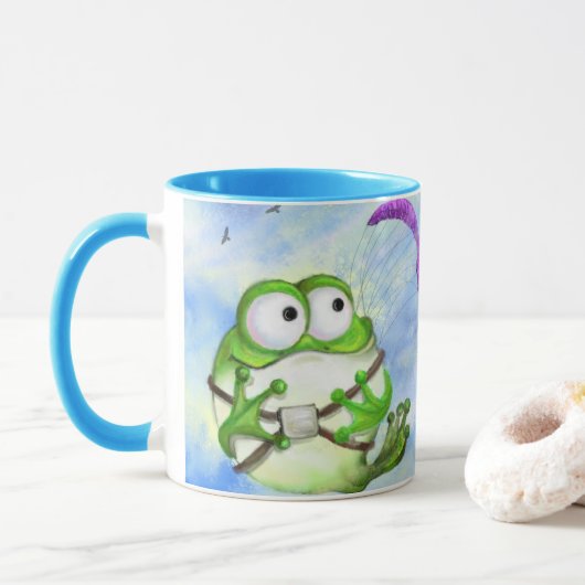 Kikker Paraglider Funny Mug Mok (Met donut)