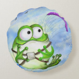 Kikker Paraglider Round Pillow - Fun Rond Kussen