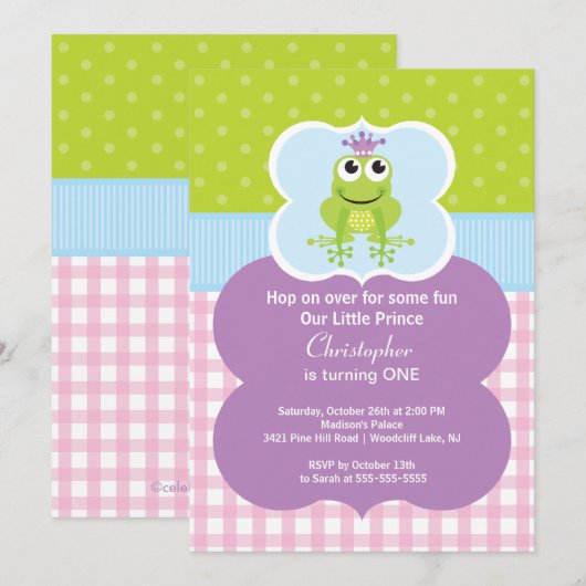 Kikker Prince Birthday Party Invitation Kaart (Voorkant / Achterkant)
