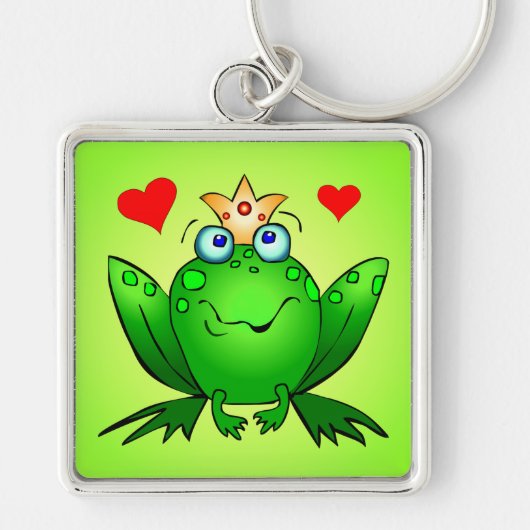 Kikker Prince Crown and Hearts Green Sleutelhanger (Voorkant)