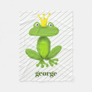 Kikker Prince Green Gold Crown Custom Name Gift Fleece Deken