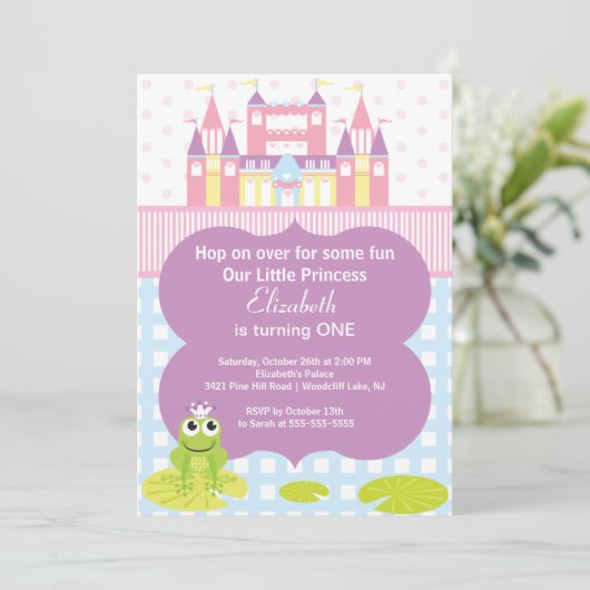 Kikker Princess Birthday Party Invitation Kaart (Staand voorkant)