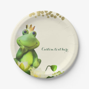Kikker Prins Groene & Gouden Baby Shower Aangepast Papieren Bordje