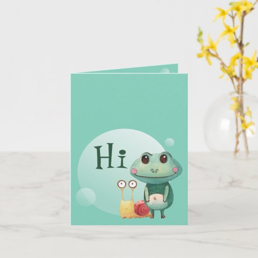 Kikker Snagelvriendelijke dieren Funny Hi-Greeting Kaart (Gele Bloem)