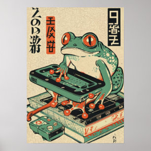 Kikker speelt pc-games, Ukiyo-e kikkerkunst, Kikke Poster