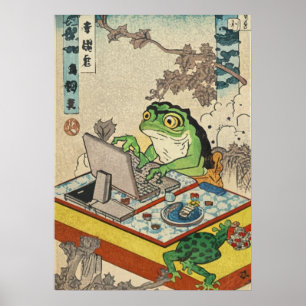 Kikker speelt pc-games, Ukiyo-e kikkerkunst, Kikke Poster